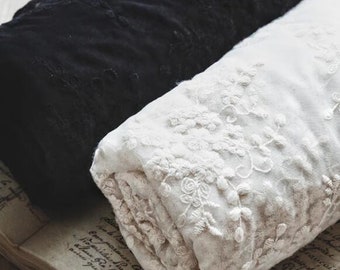 2 Color White/Black Color Soft Mesh Lace Fabric, Stretch Embroidered Lace Fabric, Floral Style Lace Fabric, Wedding Lace, DIY Lace Curtains