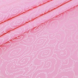 Pink color brocade fabric, jacquard fabric, by the yard