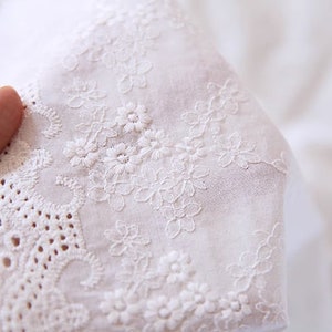 SALE, 100% cotton fabric, white color floral embroidery, handmade cotton fabric, DIY dress fabric, scalloped on both edges, by the yard