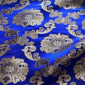 Wide brocade fabric, blue color brocade fabric, fabric by the yard