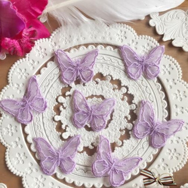 Écusson papillon en organza, appliqué, écusson papillon de couleur violette, pour 5 pcs