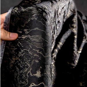 Black gold color jacquard fabric, 2-sided fabric, wave pattern jacquard, Autumn dress fabric, fabric by the yard