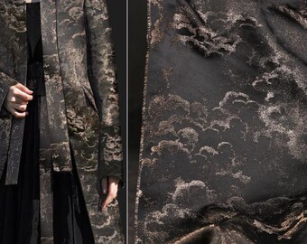 Schwarzer Jacquard-Stoff mit goldenem Wolkenmuster, Textur-Jacquard-Stoff, Anzugkleidstoff im chinesischen Stil, Großhandelsstoff