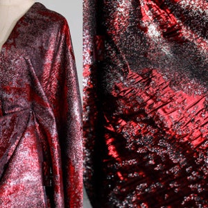 Glossy texture jacquard fabric, red black silver color coat pants fabric