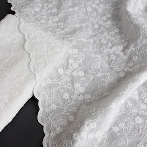 SALE, 100% cotton fabric, off-white color floral embroidery, cotton fabric, DIY dress fabric, scallop edge fabric, by the yard