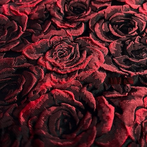 ON SALE, Black color jacquard fabric with red rose style, fashion  jacquard fabric, fabric by the yard