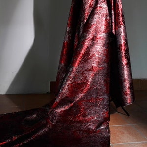 Glossy Texture Jacquard Fabric, Red Black Silver Color Coat Pants ...