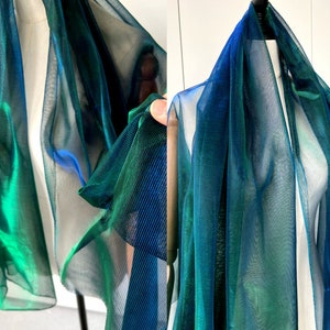 Green blue color gradient mesh fabric, stretch mesh, wedding fabric, soft mesh fabric, by the yard