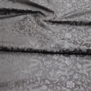 Tecido brocado cinza com padrão de dragão chinês, tecido jacquard, por metro