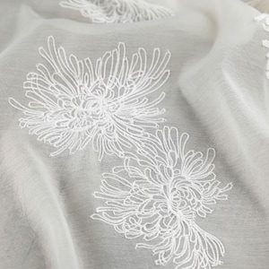 Apricot Chrysanthemum Embroidery Tencel Mesh Transparent Jacquard Elegant Shirt Dress Half Skirt Designer Fabric image 6