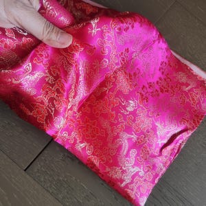Rose red color brocade fabric with Chinese gold color dragon pattern, jacquard fabric, Cosplay dress fabric, by the yard