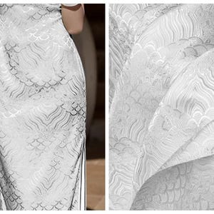 Wave style fabric,  off-white color satin jacquard fabric, Tang-suit dress fabric, Hanfu Qipao clothing designer fabric for Cosplay dress