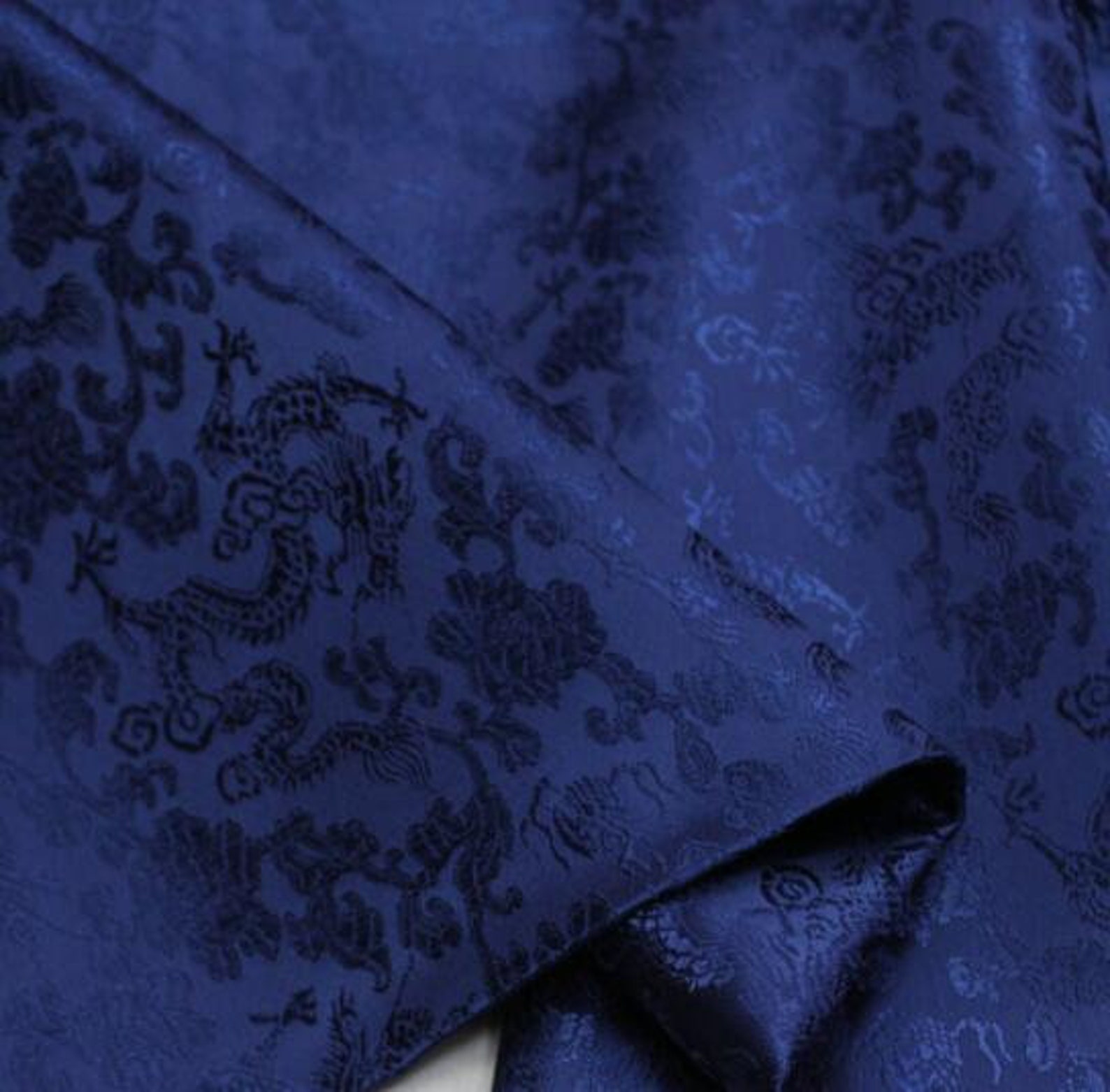 Navy Blue Color Brocade Fabric Jacquard Fabric Dragon Style - Etsy