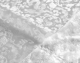 Off-white color brocade fabric with dragon pattern, jacquard fabric, wedding dress fabric, fabric by the yard-59inches/150cm