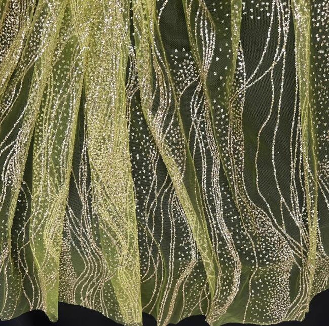 Light Yellow Green Color Mesh Fabric, Water Wave Mesh Fabric, Wedding ...