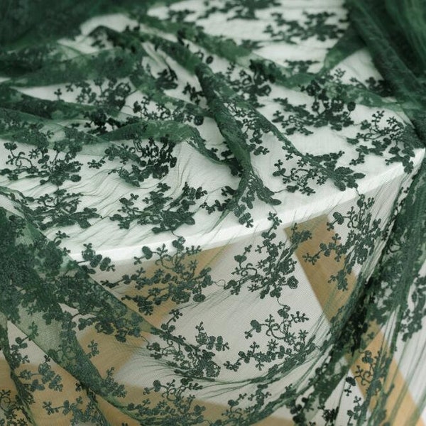 Tissu en maille de couleur vert foncé avec style floral, tissu en maille, tissu en dentelle en maille, tissu en maille pour rideaux-WHY004