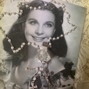 CROSS and crystal KNOB charm vintage assemblage necklace upscaled repurposed altered art mixed media