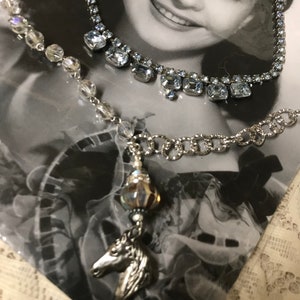 MY HORSE equestrian vintage assemblage multi chain mixed media rosary pearl rhinestone upscaled repurposed necklace altered art