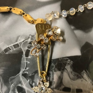 PINNED rhinestone rosary upscaled vintage assemblage necklace repurposed altered art mixed media