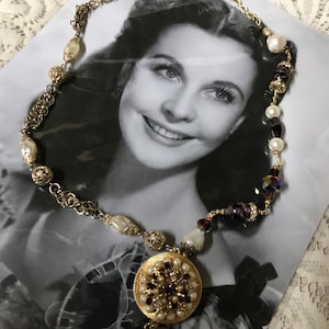 LITTLE FILLY horse equestrian vintage assemblage upscaled charm necklace faux pearls amethyst beaded repurposed altered art mixed media