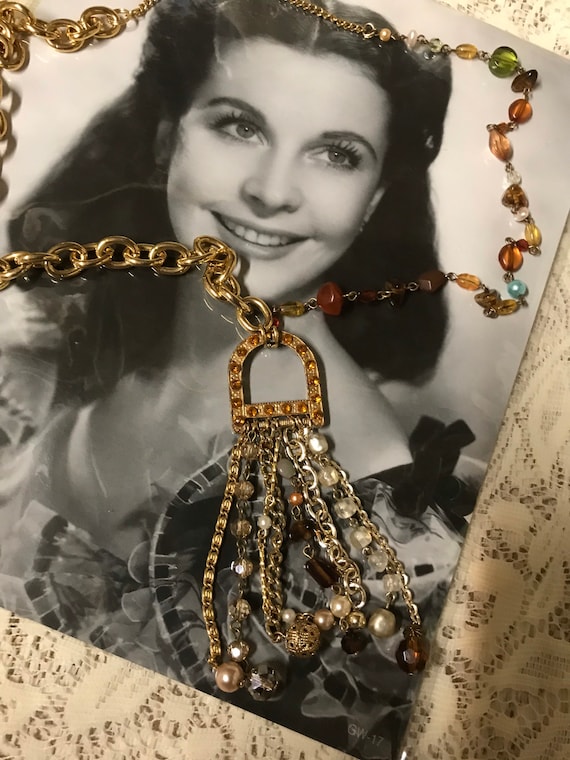 Vintage Topaz BELT BUCKLE Tassel Chain Beaded Assemblage  display picture 1