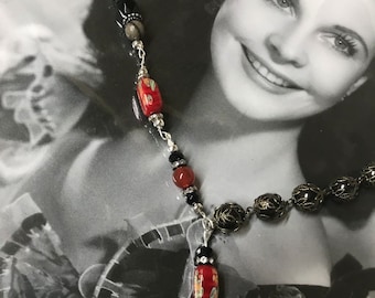 UPDO red and black vintage assemblage mini tin upscaled repurposed necklace altered art mixed media