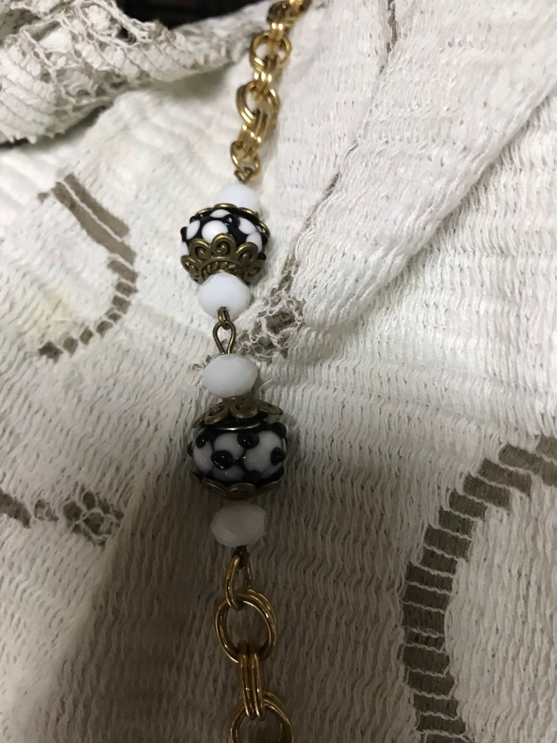 CAMEO PORTRAIT black white beaded vintage assemblage necklace altered art mixed media