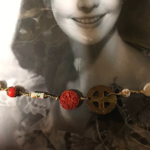VINTAGE BANK town coin assemblage bracelet altered art mixed media upscaled repurposed
