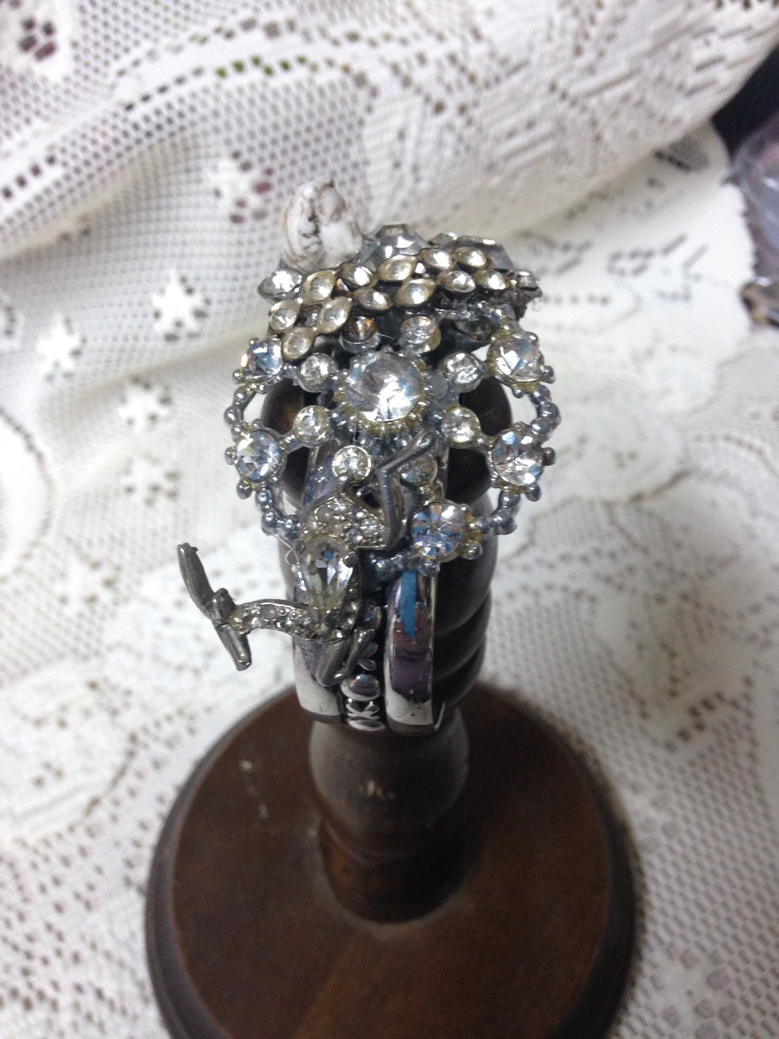 ROUND & ROUND Circular Rhinestone Vintage Assemblage Cuff - Etsy