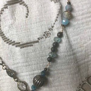 THE FISH vintage turquoise glass mini bottle pendant necklace upscaled repurposed altered art mixed media necklace image 6