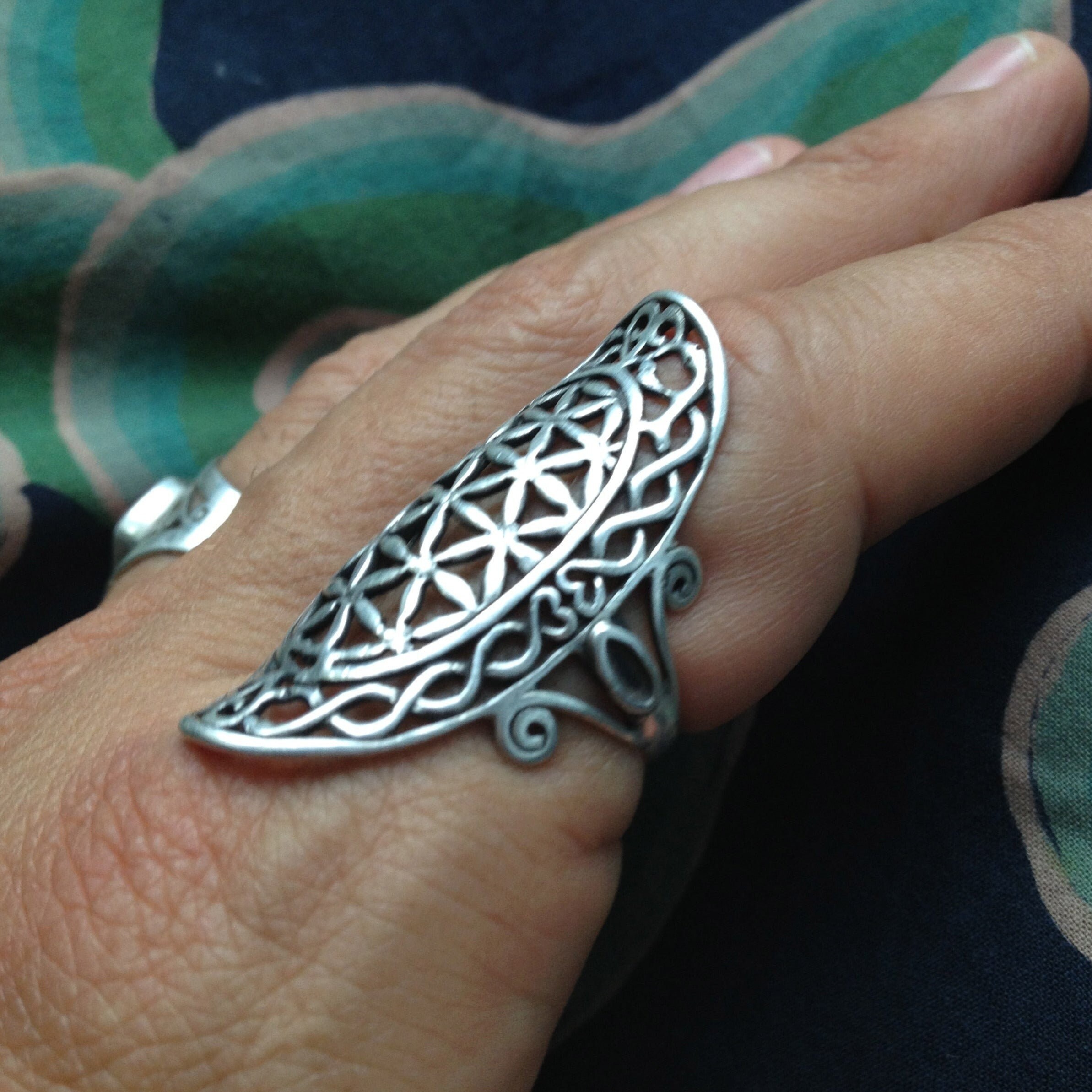 Flower of Life Ring - Long - Sterling Silver