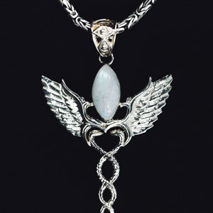 Caduceus Pendant - Sterling Silver - Rainbow Moonstone