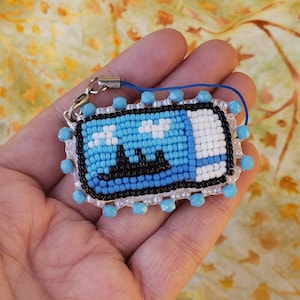 Cruse Ship Ticket Phone Charm/Video Game Phone Charm/Familiar Ticket Charm/Hand Made/Bead Embroidery