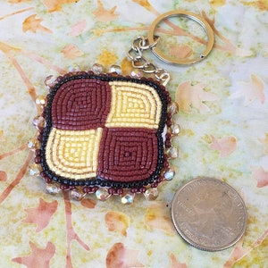 Black and White Checkered Board Cookie Keychain/Hand Made/Bead Embroidery