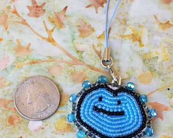 Blue Friend Shaped Blob Phone Charm/Video Game Sprite/Cute Sprite/Hand Made/Bead Embroidery