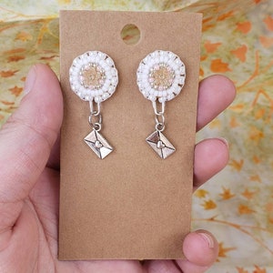 Small Peach Flower Resin Beaded Earrings with Love Letter Charm
