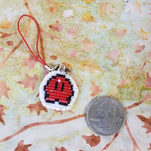 Red Kirby Phone Charm/Hand Made/Hand Beaded/Bead Embroidery/Tiny Charm