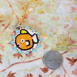 Pathetic Orange Fish Phone Charm/Hand Made/Bead Embroidery/ Aquatic Charm/Happy Fish