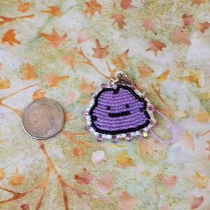 Purple Friend Shaped Blob Phone Charm/Video Game Sprite/Cute Sprite/Hand Made/Bead Embroidery