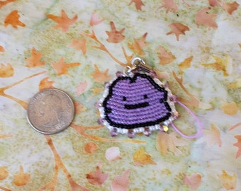 Purple Friend Shaped Blob Phone Charm/Video Game Sprite/Cute Sprite/Hand Made/Bead Embroidery