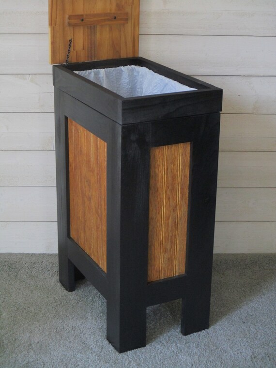 Modern Rustic Trash Bin Cabinet Kitchen Storage Wood Trash Can Etsy