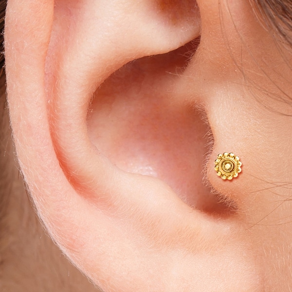 Gold Tragus Ohrstecker, Tragus Ohrring 14k, echtes Gold Tragus, einzigartige Tragus Ohrstecker, flache Rückseite Tragus, Gold Tragus Schmuck, Gold Tragus Piercing