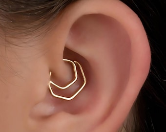 Daith Ring Gold, 14K Solid Gold Jewelry, Gold Daith Ring, Daith Piercing, Rook Solid Gold 14k, Geometric Daith, Asymmetric Earring, SKU 48
