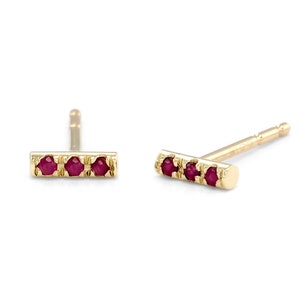 Ruby Earrings, Gold Earrings, 14k Gold Earring, Bar Earring, Gold Post Earring, Gold Stud Earring, Earring Ruby, Ruby Jewelry, SKU 122-3R