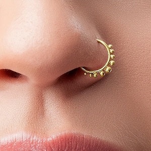 Aro nasal de oro indio - Aro macizo de 14k con delicado detalle de bola