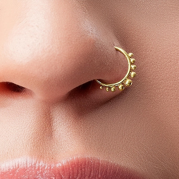 Aro nasal de oro indio - Aro macizo de 14k con delicado detalle de bola