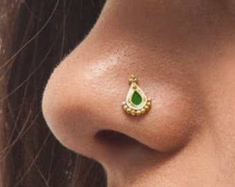 Gold Nose Stud, Solid 14k Yellow Gold Nostril Pin, Nose Ring, Nose Stud Ring, Indian Nose Stud, Nose Screw, Gold Body Jewelry, SKU 92