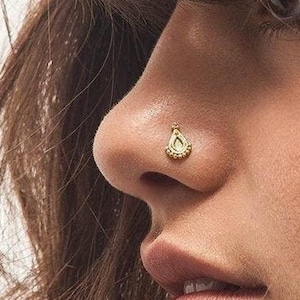 Gold Nose Stud, Solid 22k or 14k Yellow Gold Nostril Pin, Nose Ring, Nose Stud Ring, Indian Nose Stud, Nostril Screw, Body Jewelry, SKU 92