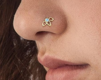 Gold Lotus Nose Stud, 14k Gold Nose Stud, Nose Piercing Jewelry, Flower Nose Ring, Gold Nose Piercing, Turquoise Nose Ring 22k Gold Nose Pin