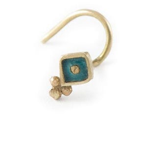 Artistic Enamel Nose Stud: Solid 14k Gold with Colorful Detail